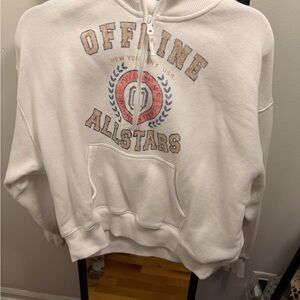 aerie White Cropped Zip Hoodie with Vintage Crest Graphic